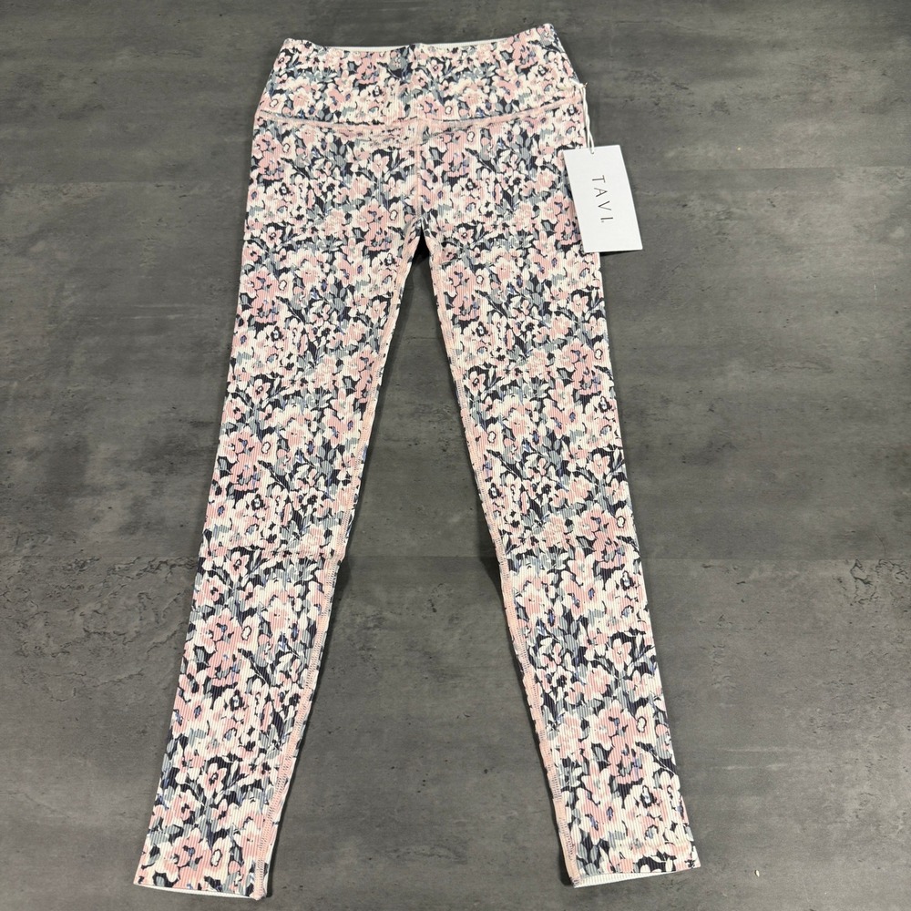 Tavi Active Leggings Womens S Seamless 7/8 Rib Tight Ensemble Floral Pink Blue
